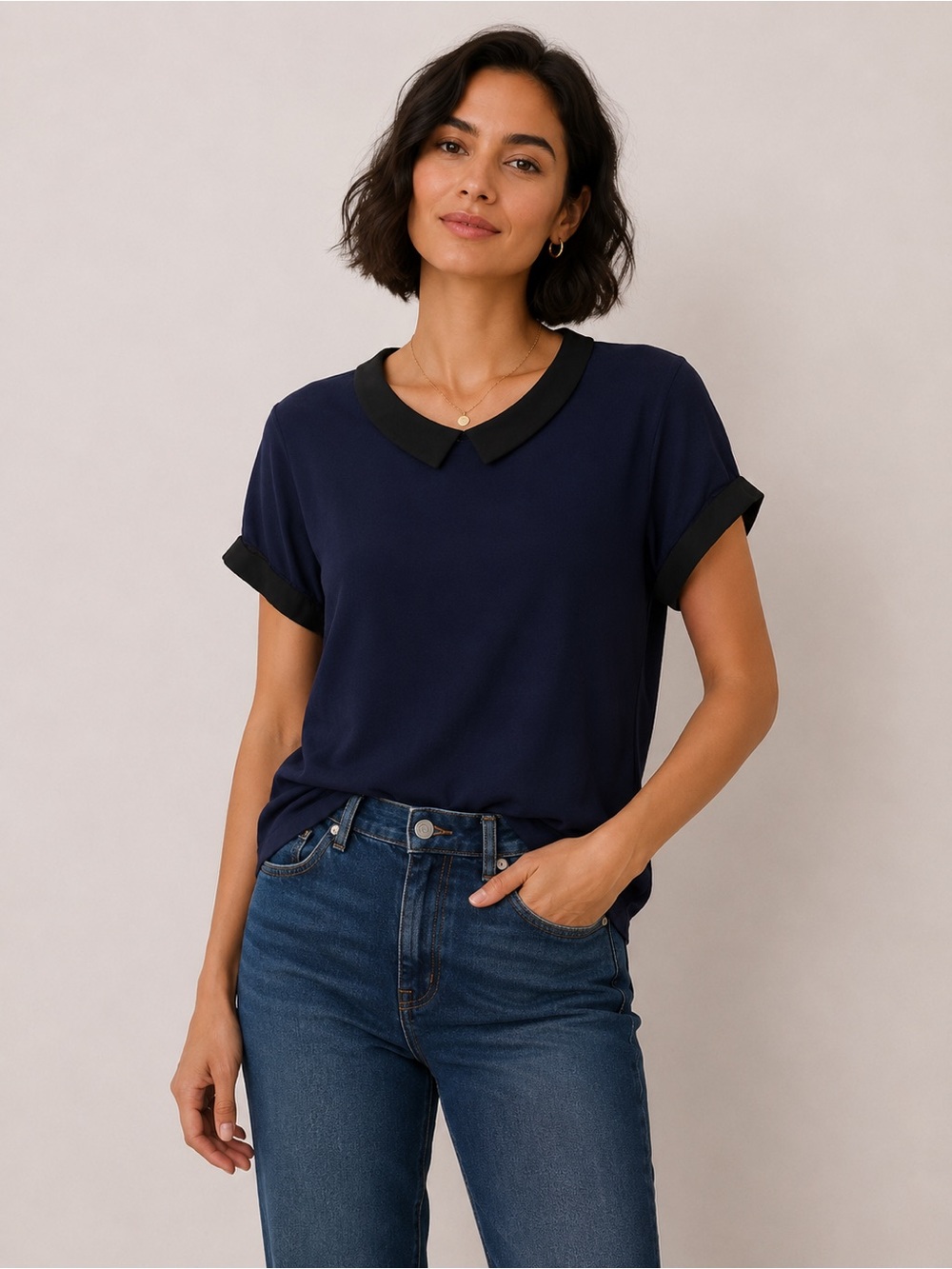 GAP Navy Peter Pan Collar Top – Women’s Medium